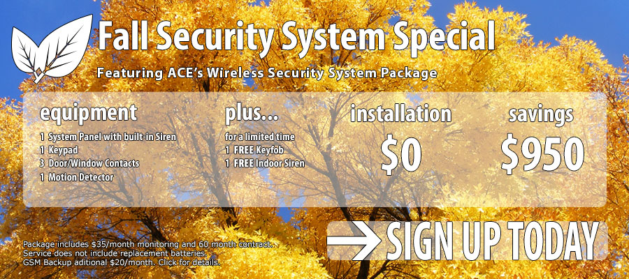 Free Wireless Security System. Includes 1 system panel, 1 keypad, 3 window/door contacts, and 1 motion detector